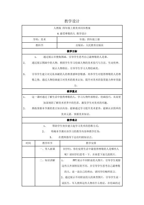 美术人教版四年级上册《受尊敬的人》第六课时 教案