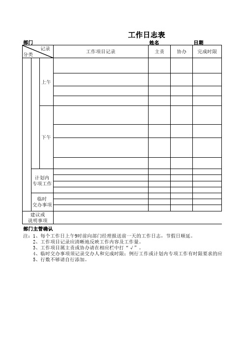 企业员工工作日志表