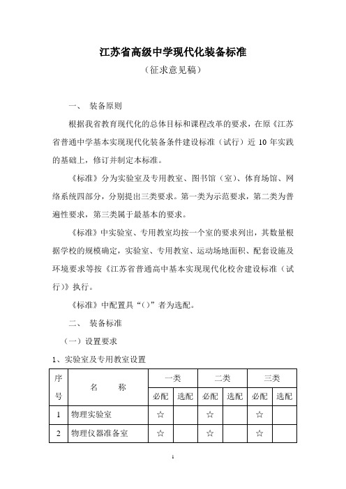 江苏省高级中学现代化装备标准