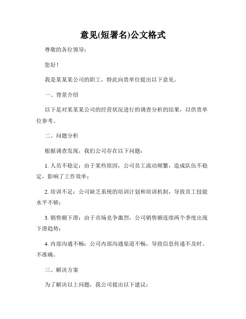 意见(短署名)公文格式