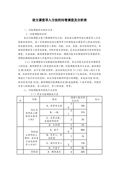 语文课堂导入方法的问卷调查及分析表