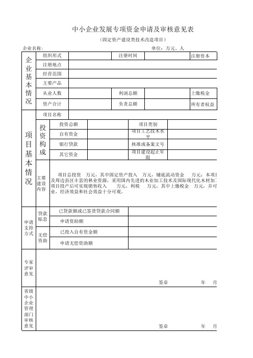 中小企业发展专项资金申请及审核意见表