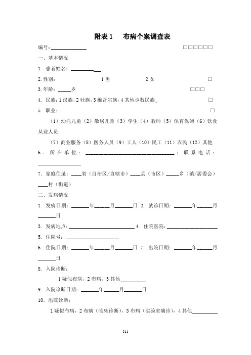 附表1   布病个案调查表