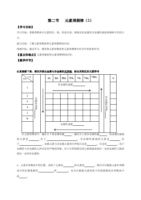 广东省佛山市高明区第一中学人教版高中化学必修二第一章 第二节元素周期律(2) 学案