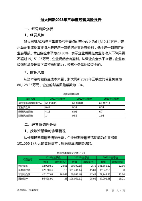 600797浙大网新2023年三季度经营风险报告