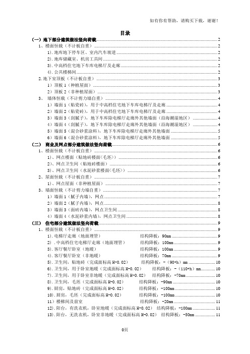 建筑做法厚度及荷载取值