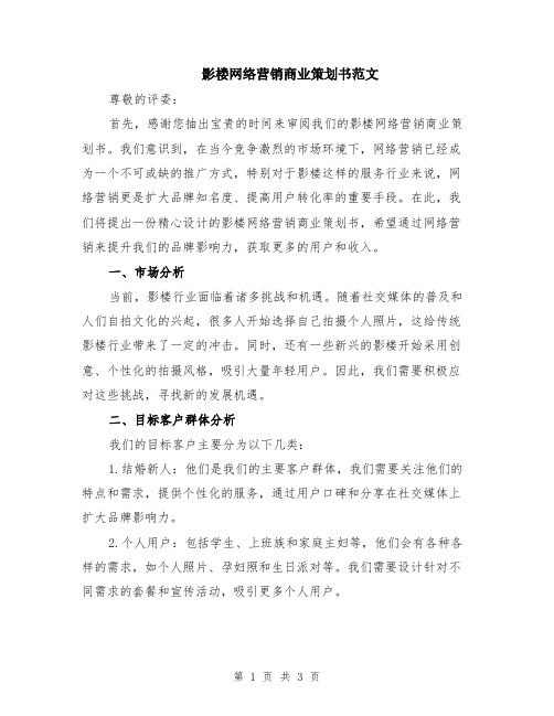 影楼网络营销商业策划书范文