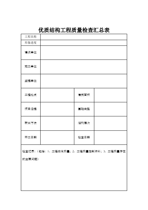 优质结构工程质量检查汇总表