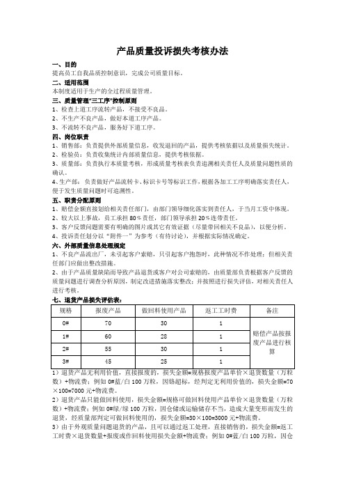 产品质量投诉损失考核办法