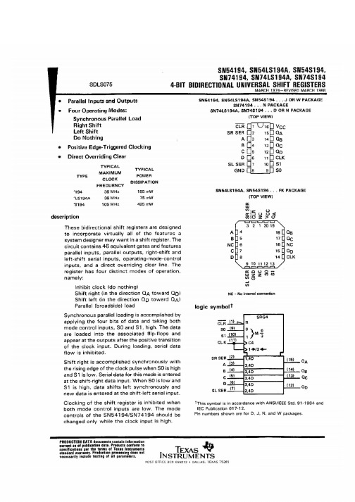 74LS194中文资料_数据手册_参数