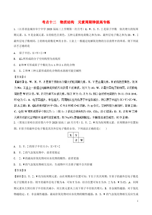 2024高考化学考点必练专题12物质结构元素周期律拔高专练