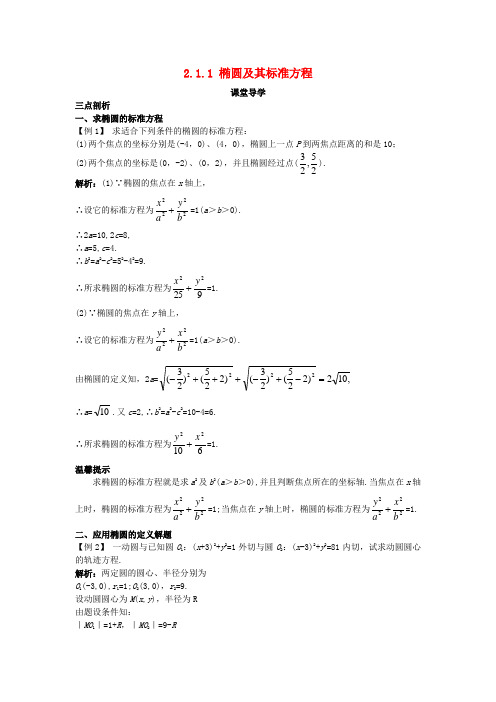 高中数学第二章圆锥曲线与方程2.1.1椭圆及其标准方程课堂导学案新人教B版选修1-1