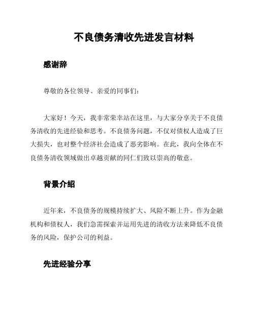 不良债务清收先进发言材料