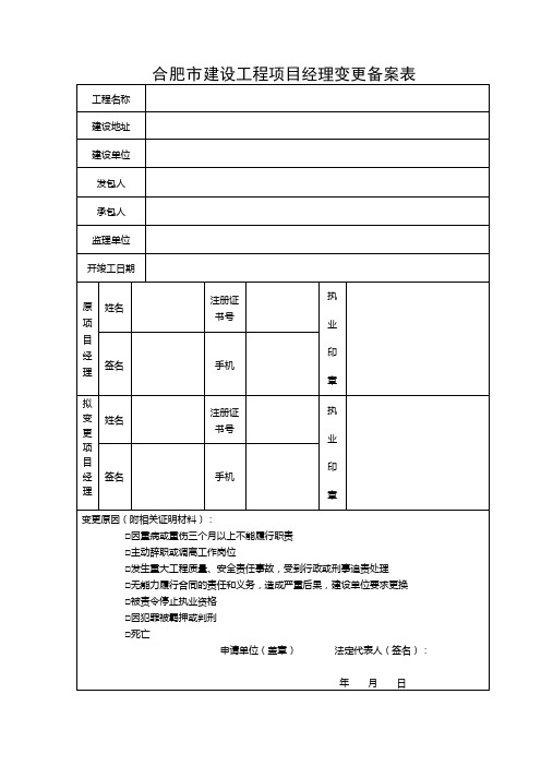 合肥建设工程项目经理变更备案表