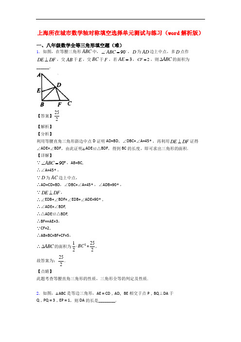 上海所在城市数学轴对称填空选择单元测试与练习(word解析版)