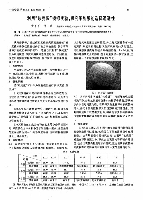 利用“软壳蛋”模拟实验,探究细胞膜的选择通透性