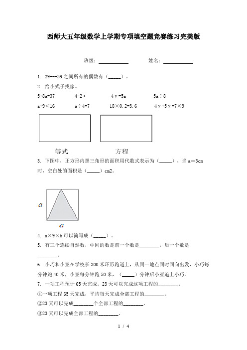 西师大五年级数学上学期专项填空题竞赛练习完美版