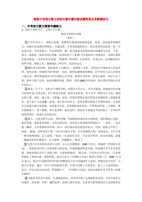 最新中考语文散文阅读专题专题训练试题类型及其解题技巧