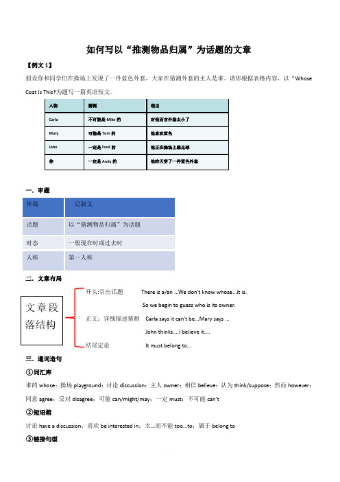 2020人教版九年级英语书面表达 Unit 8 如何写以“推测物品归属”为话题的文章