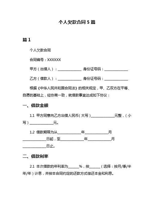 个人欠款合同5篇