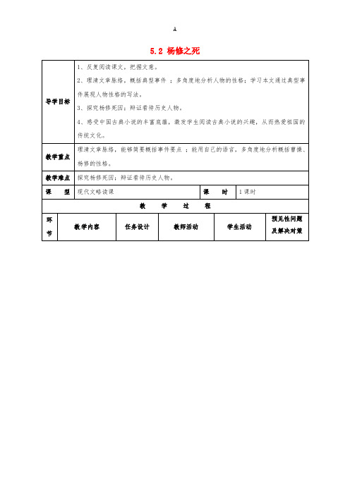 九年级语文上册 第5单元 18《杨修之死》导学案 (新版)新人教版