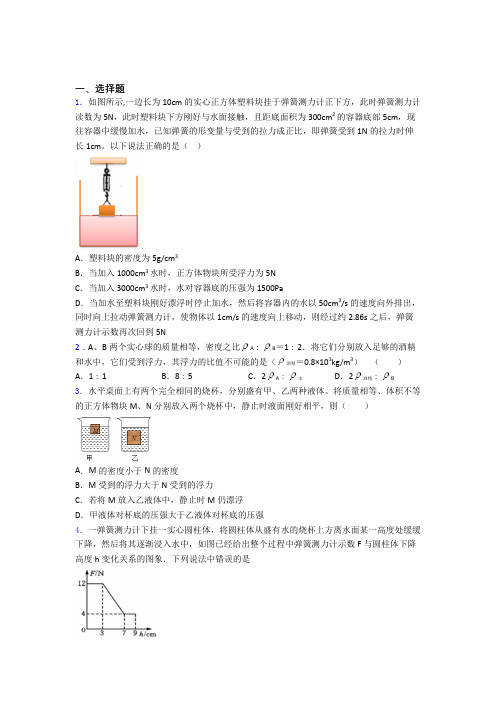 人教版第十章浮力单元 易错题自检题学能测试试题