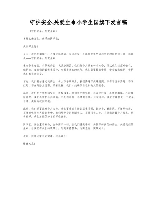 守护安全,关爱生命小学生国旗下发言稿