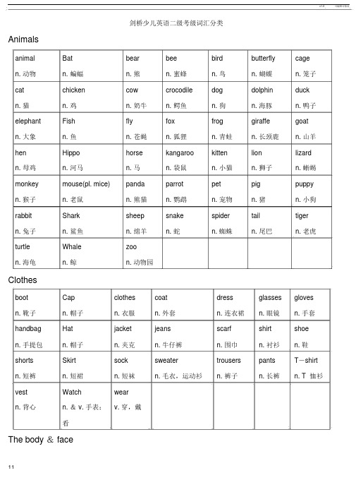 剑桥少儿英语二级考试词汇汇总.doc