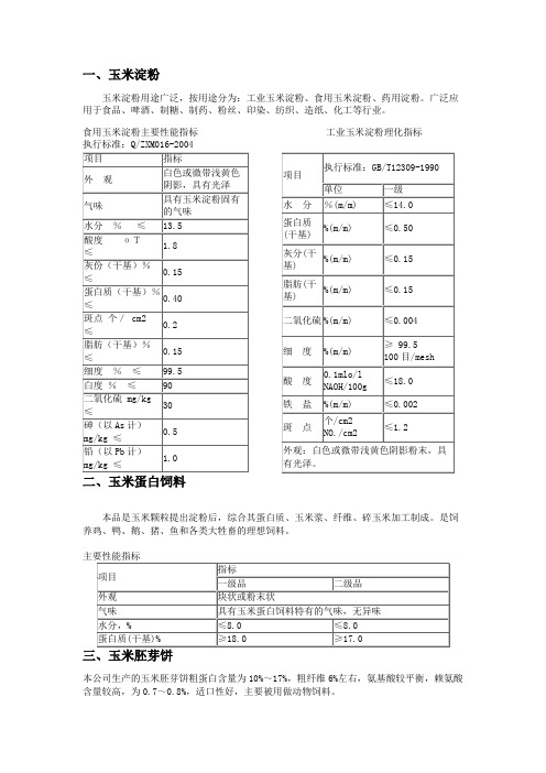 淀粉厂主要产品