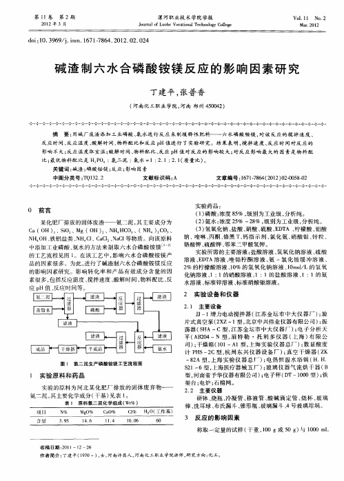 碱渣制六水合磷酸铵镁反应的影响因素研究