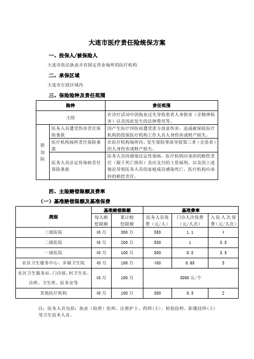 大连医责险统保方案带费率word参考模板