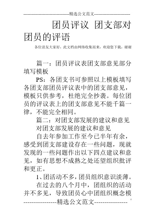 团员评议 团支部对团员的评语