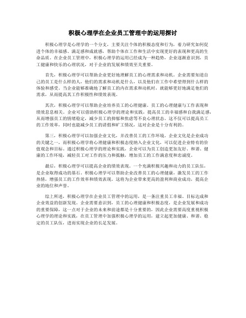 积极心理学在企业员工管理中的运用探讨