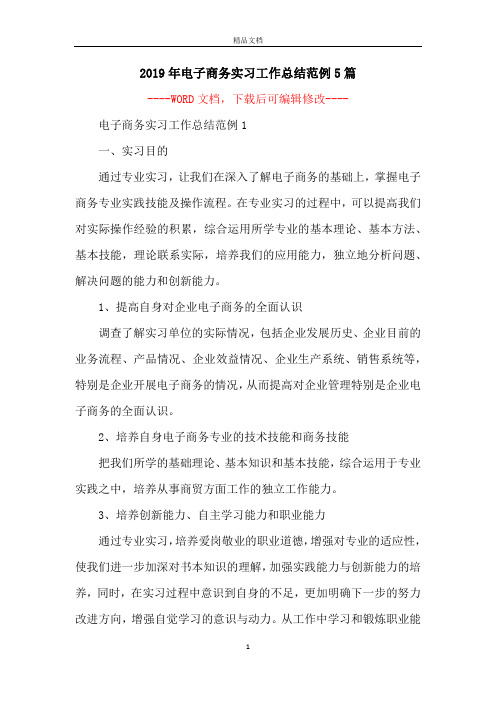 2019年电子商务实习工作总结范例5篇