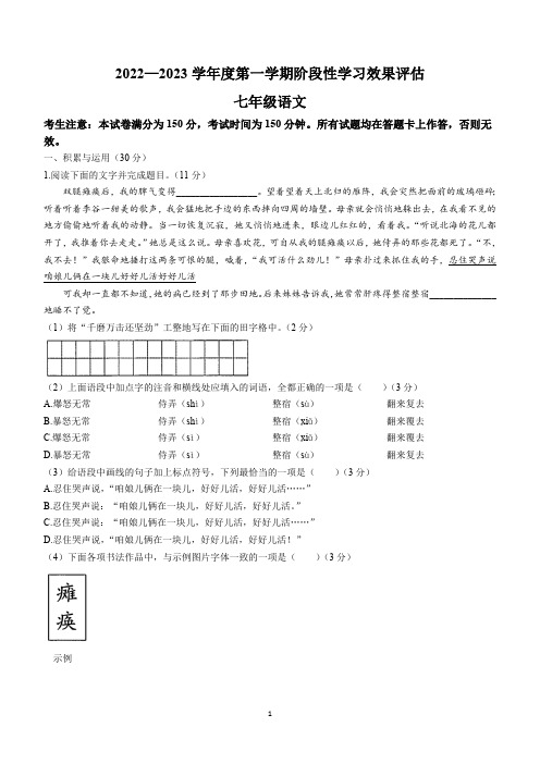 甘肃省陇南市礼县礼县第六中学2022-2023学年七年级上学期期中语文试题(含答案)