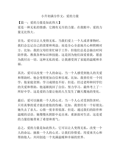 小升初满分作文：爱的力量