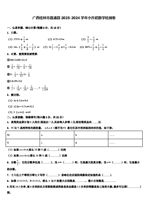 广西桂林市荔浦县2023-2024学年小升初数学检测卷含解析