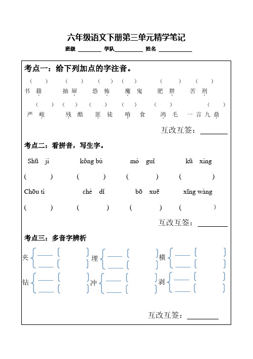 六年级语文下册精学笔记(原版)