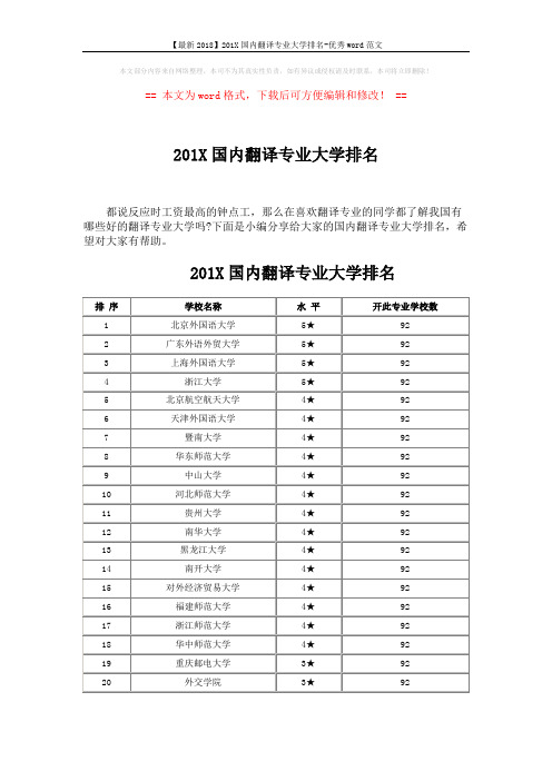 【最新2018】201X国内翻译专业大学排名-优秀word范文 (4页)