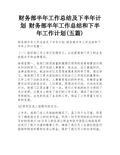 财务部半年工作总结及下半年计划 财务部半年工作总结和下半年工作计划(五篇)