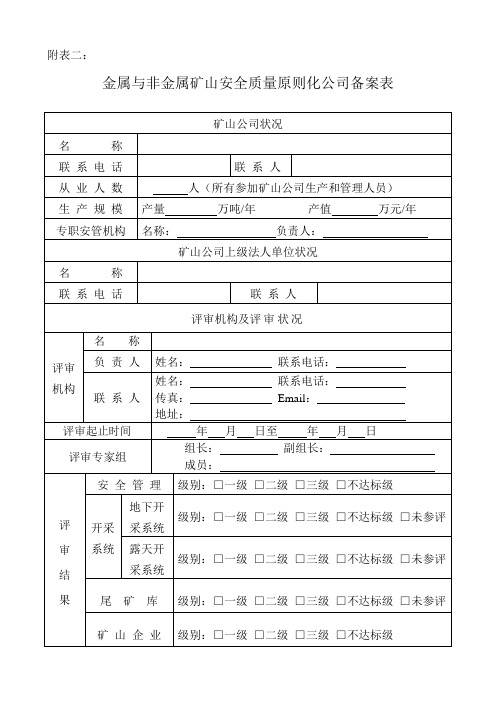 露天采石场标准化表格样本