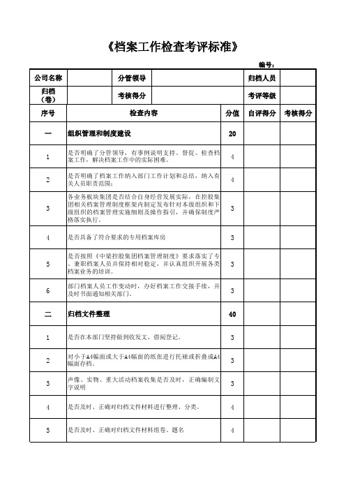 国内标杆地产集团   档案工作检查考评标准