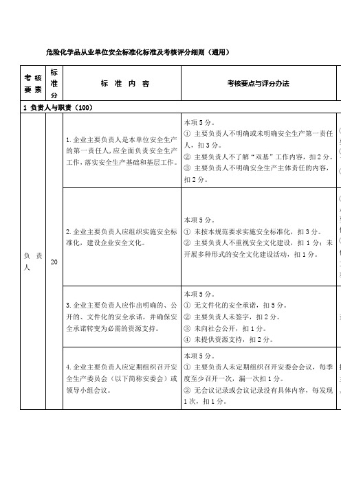 危险化学品从业单位安全标准化标准及考核评分细则