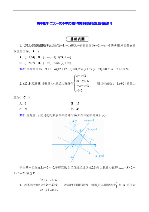 高中数学：二元一次不等式(组)与简单的线性规划问题练习