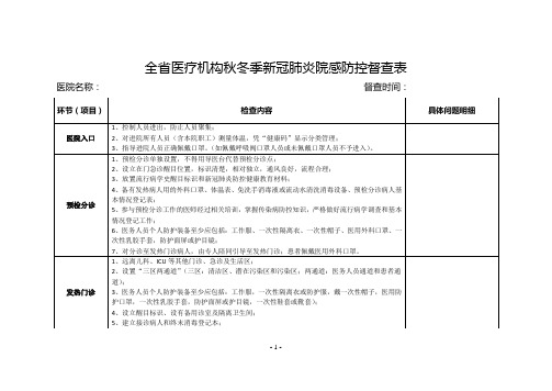 医疗机构秋冬季新冠肺炎院感防控督查表