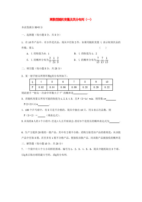 山西省忻州市2020学年高中数学 第二章 随机变量及其分布 2.1 离散型随机变量及其分布列(1)测标题(无答案