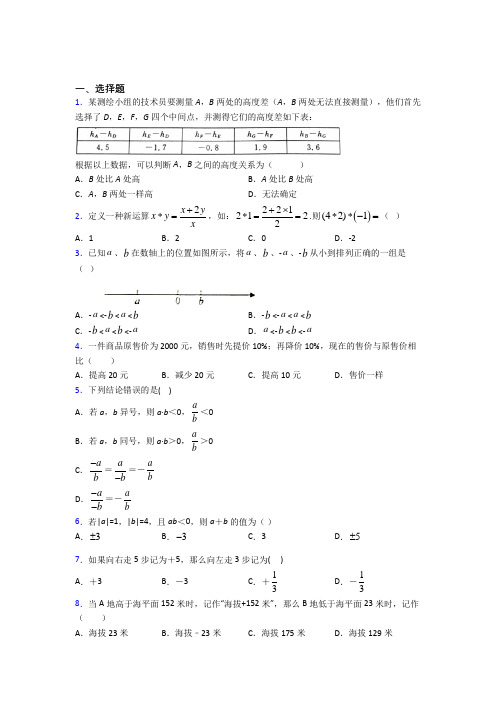 上海三门中学七年级数学上册第一单元《有理数》测试题(包含答案解析)