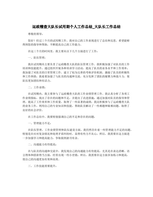 运政稽查大队长试用期个人工作总结_大队长工作总结