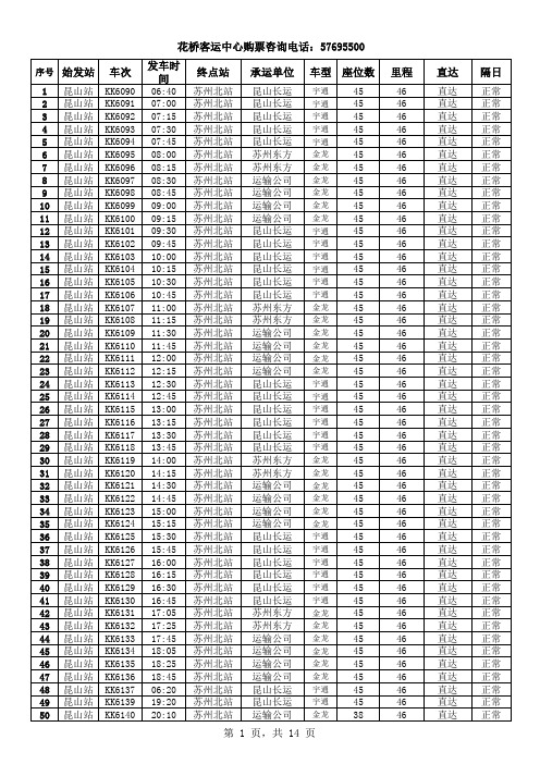 昆山市汽车站长途客运班车时刻表