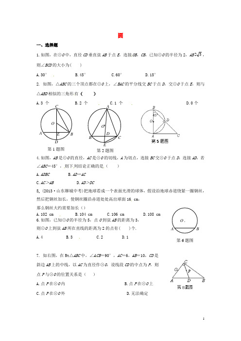 江苏省南京市长城中学九年级数学上册 圆练习1(无答案)(新版)苏科版